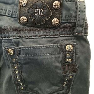 Miss Me Girls Skinny Jeans TEAL Size 14 Rhinestone